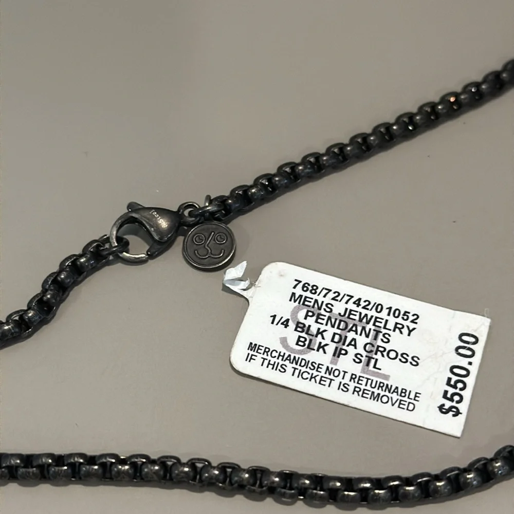 Esquire Black Diamond (1/4 ct. t.w.) Cross Necklace Black IP Stainless Steel